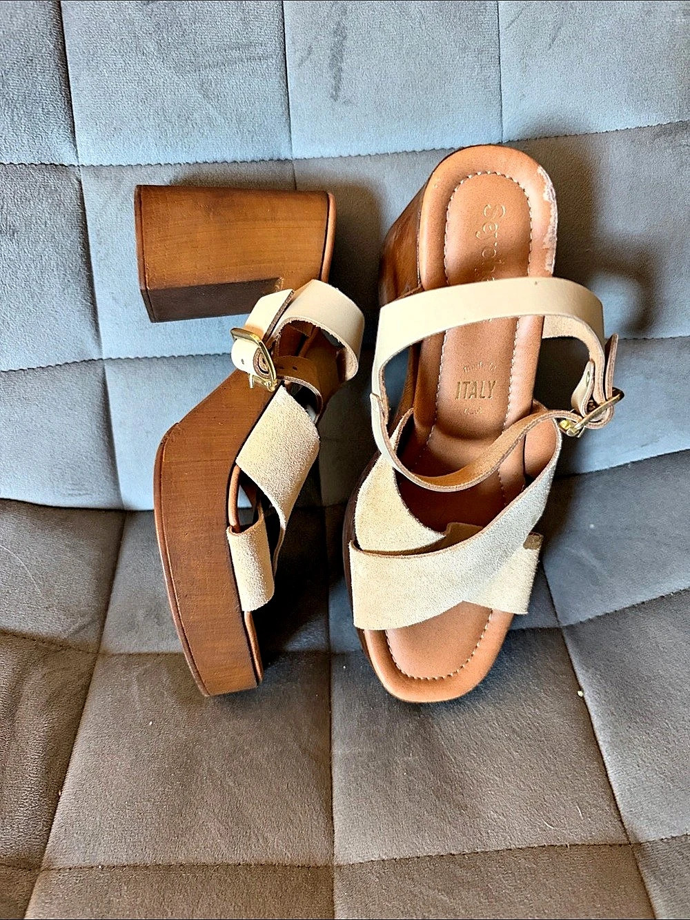 Seychelles  Cream & Brown Wedge Sandals